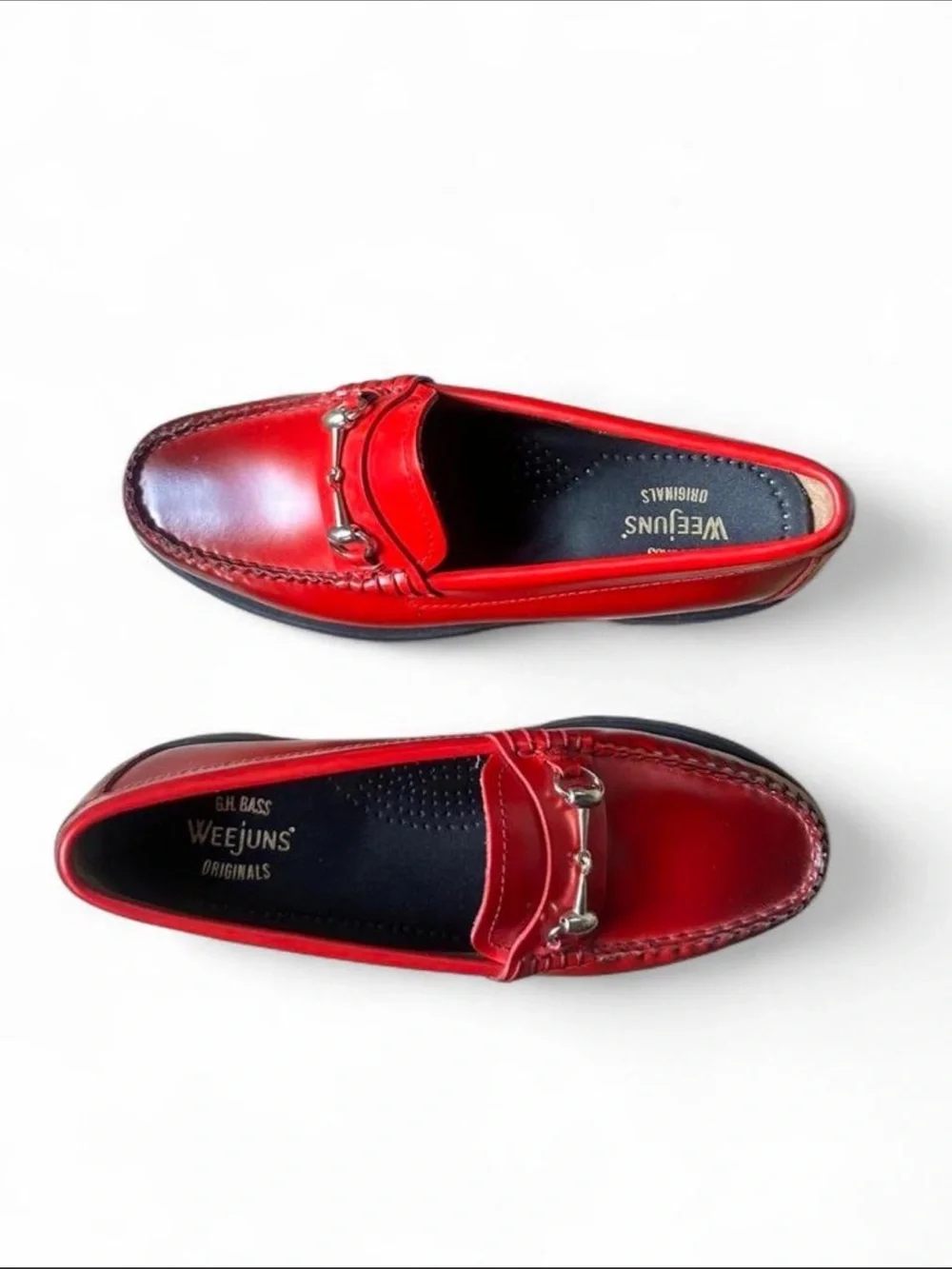 G.H. Bass Weejuns Red Leather Horsebit Super Lug Loafers - Size 5